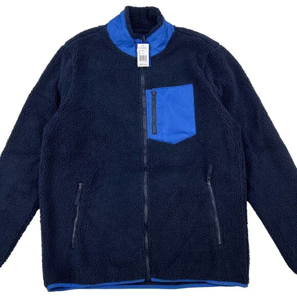 New Pacific & Park Men Navy Teddy Full Zip Jacket Colorblocker Pocket US XL - Picture 3 of 12